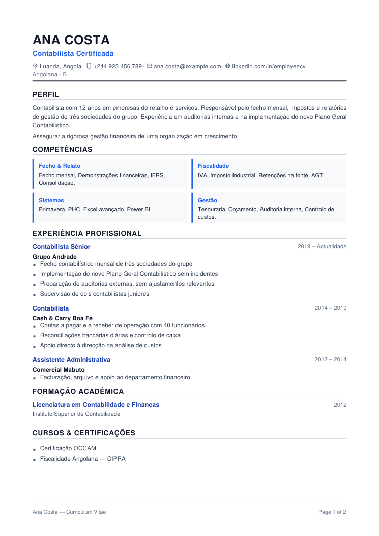 Exemplo de CV no modelo Corporativo